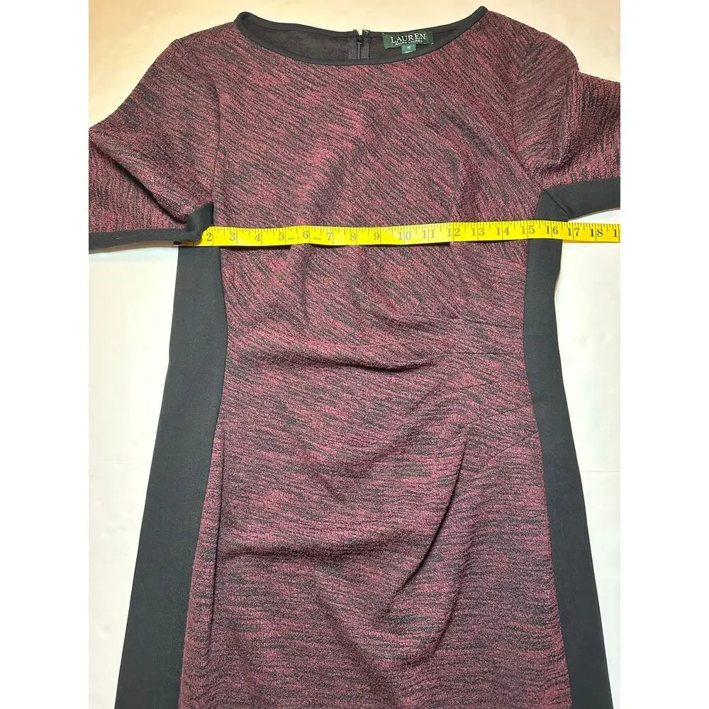 Lauren Ralph Lauren Ruched Jersey Dress Burgundy Women’s 16 Long Sleeve Sheath - Picture 4 of 6